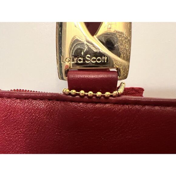 Vintage Laura Scott Red Shoulder Handbag Genuine Leather Pockets Purse - Picture 3 of 11